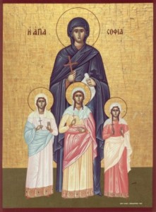 Sophia Byzantine Greek icon with daughters Faith Love and Hope